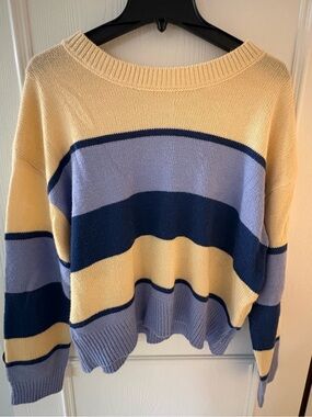 Cream Blue Navy Striped Oversized Knit Sweater